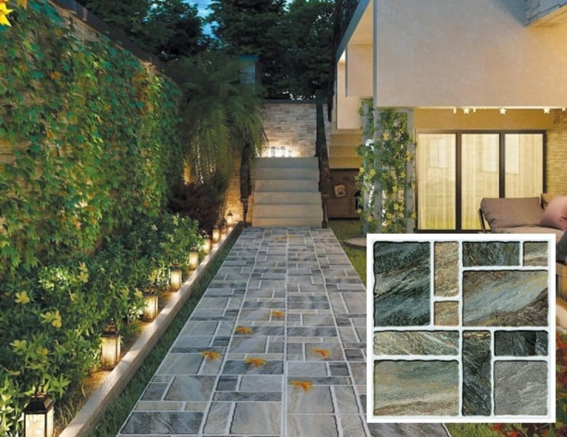 Gạch lát sân vườn kết hợp đá tự nhiên 60x60