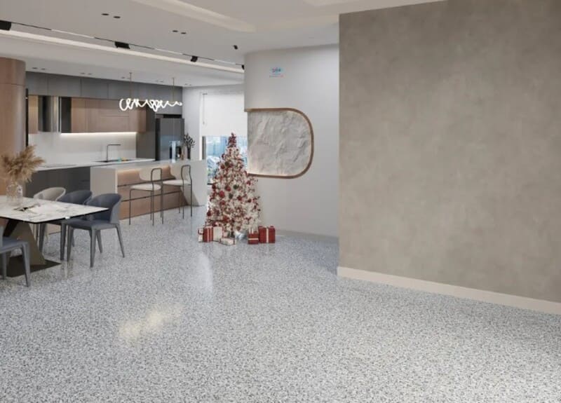 Gạch Terrazzo Màu Trắng Sáng Với Đá Marble